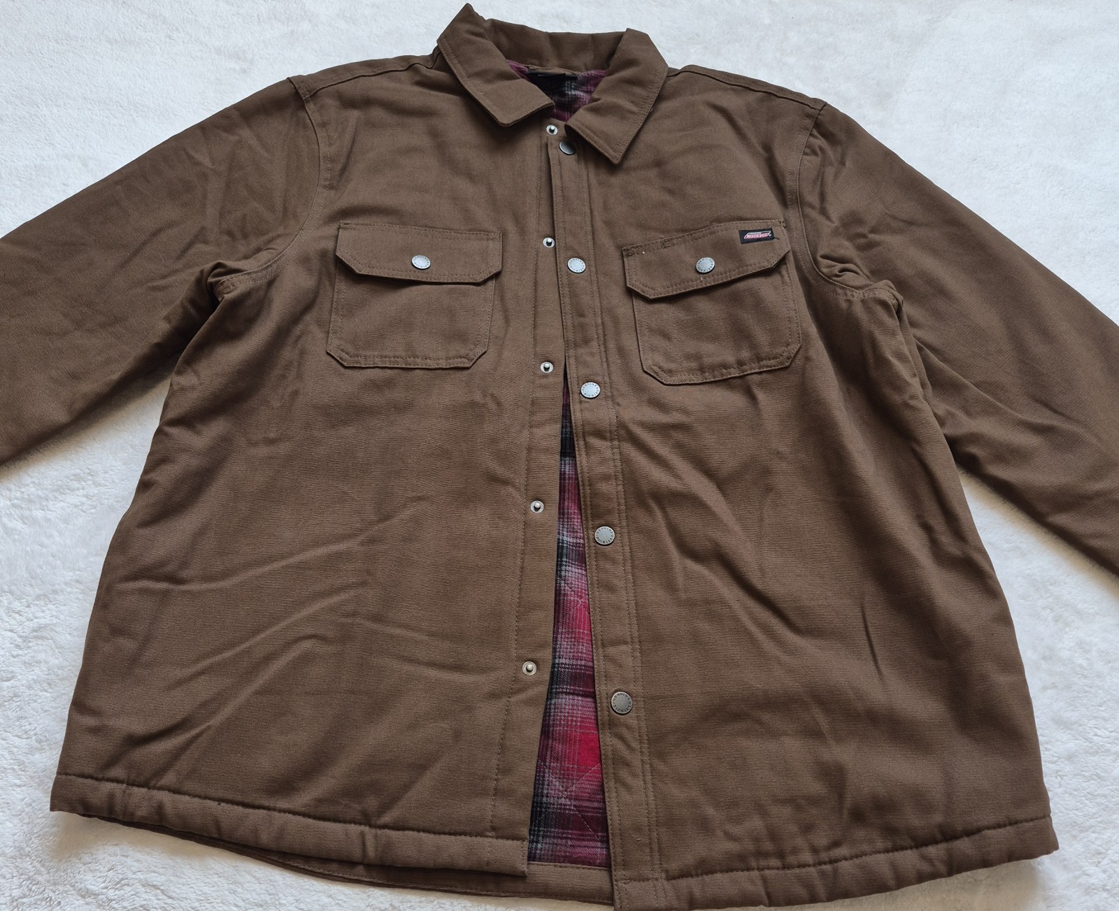 Genuine Dickies Mens XL Brown Canvas Quilted Flannel Lined Shirt Jacket
