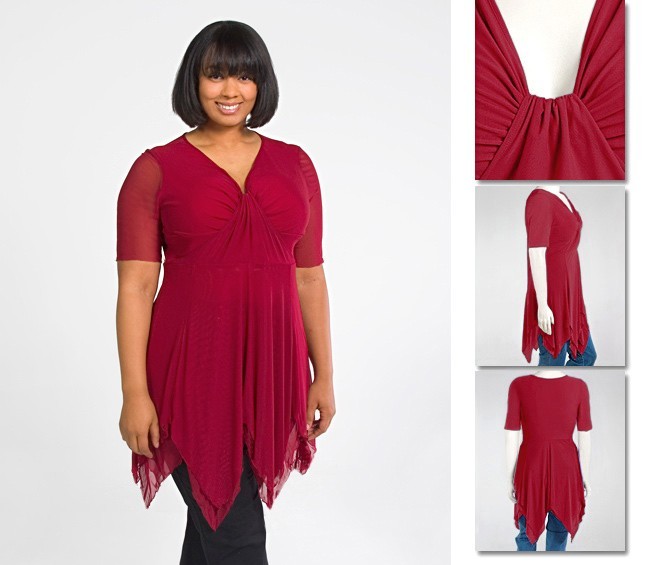 NEW Zaftique SS SKERCHIEF TOP Garnet Red 0Z 1Z 5Z / 14 16 32 / L XL 1X 5X
