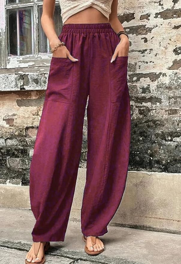 Casual Elastic Waist Harem Pants Women with Pockets Summer Barrel Pants Palazzo
