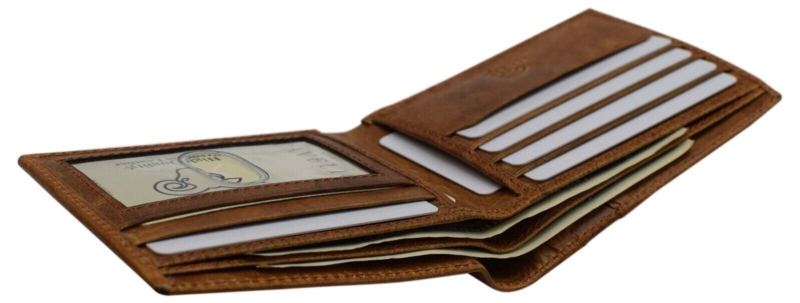 Tan Genuine Leather Slim Bifold Mens Wallets RFID Blocking Card Holder