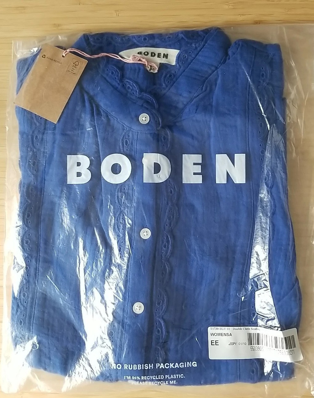 Boden Double Cloth Scallop Blouse US 6 NWT Cobalt Bright Blue Broderie Eyelet
