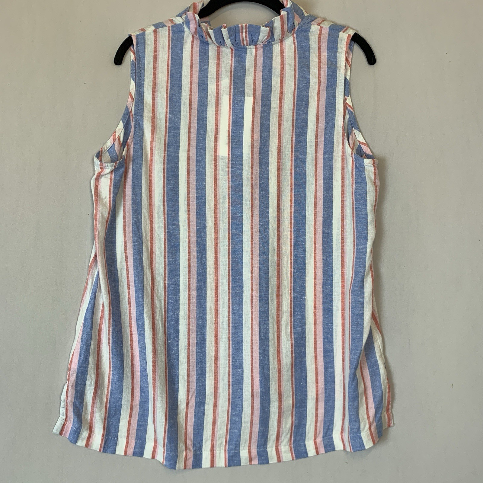 Crown Ivy Top Blouse Womens Medium Pink Blue Ivory Striped Sleeveless V Neck