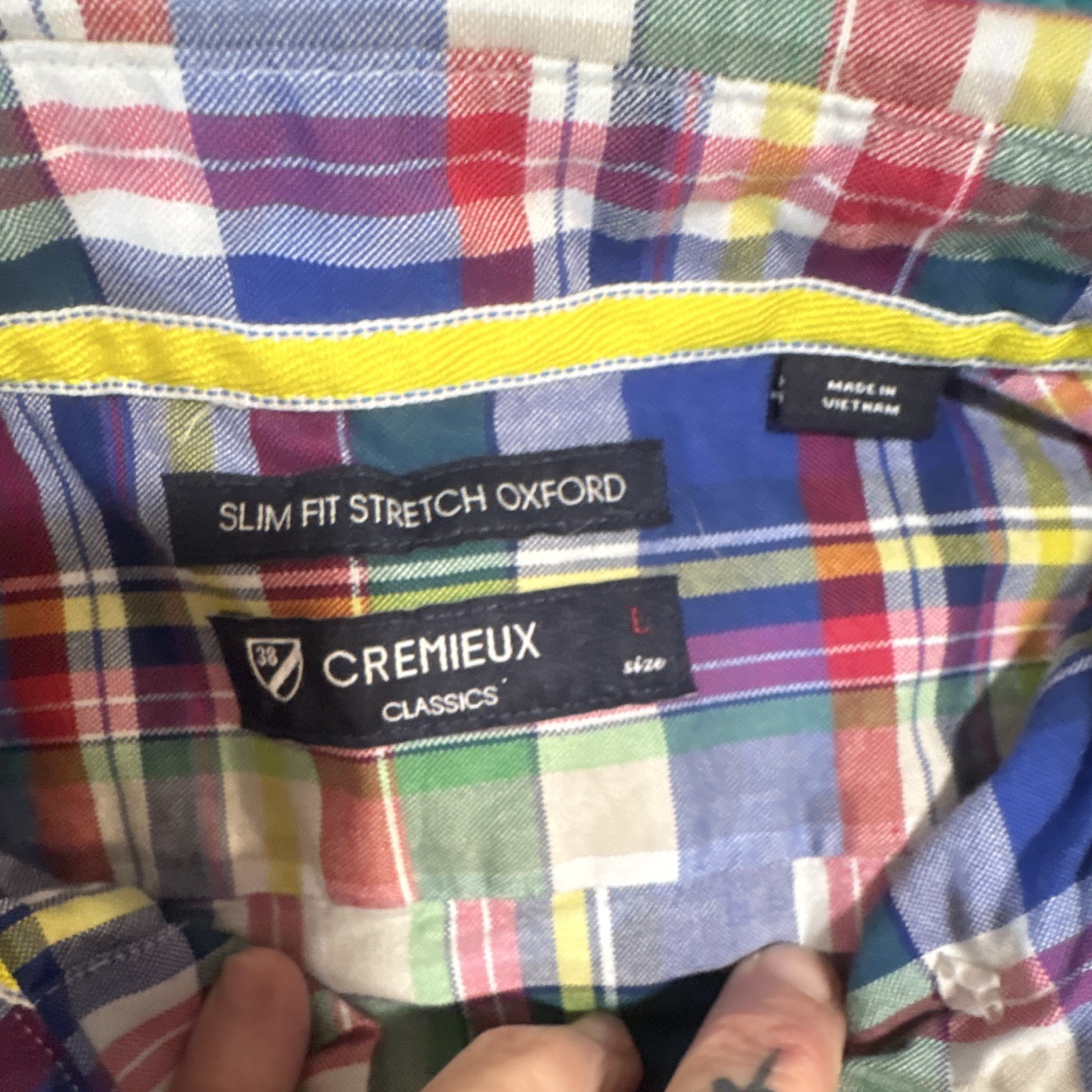 Cremieux Classics Men’s L Slim Fit Stretch Oxford Plaid Button-Down Shirt