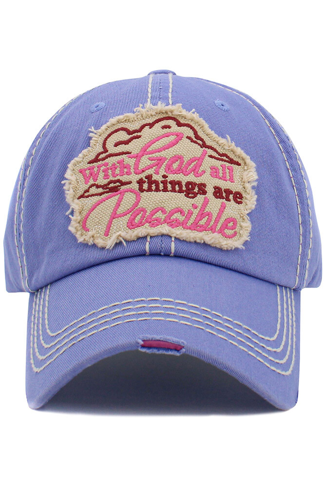 KBETHOS Women With God All Things Are Possible Distressed Cotton Baseball Cap