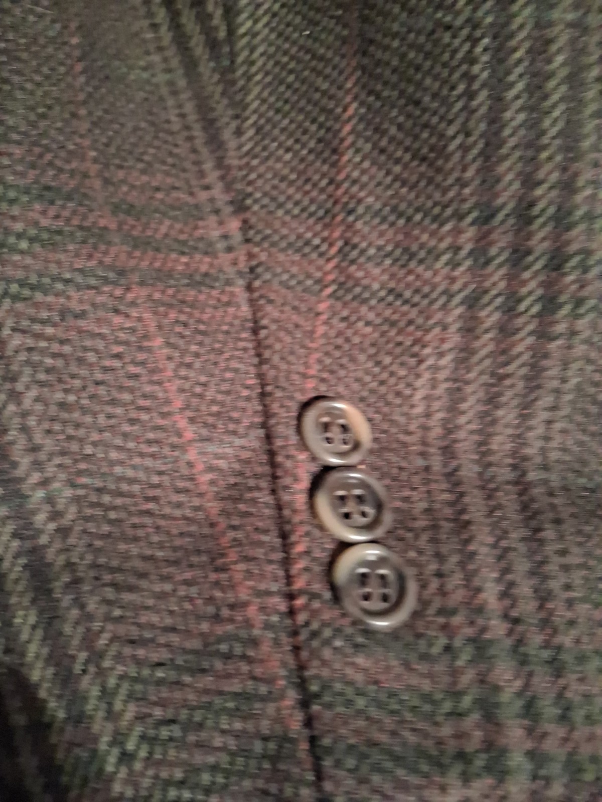 Men’s Vintage Cellini 100% Wool Blazer Olive, Red, and Dark Brown Plaid 42R