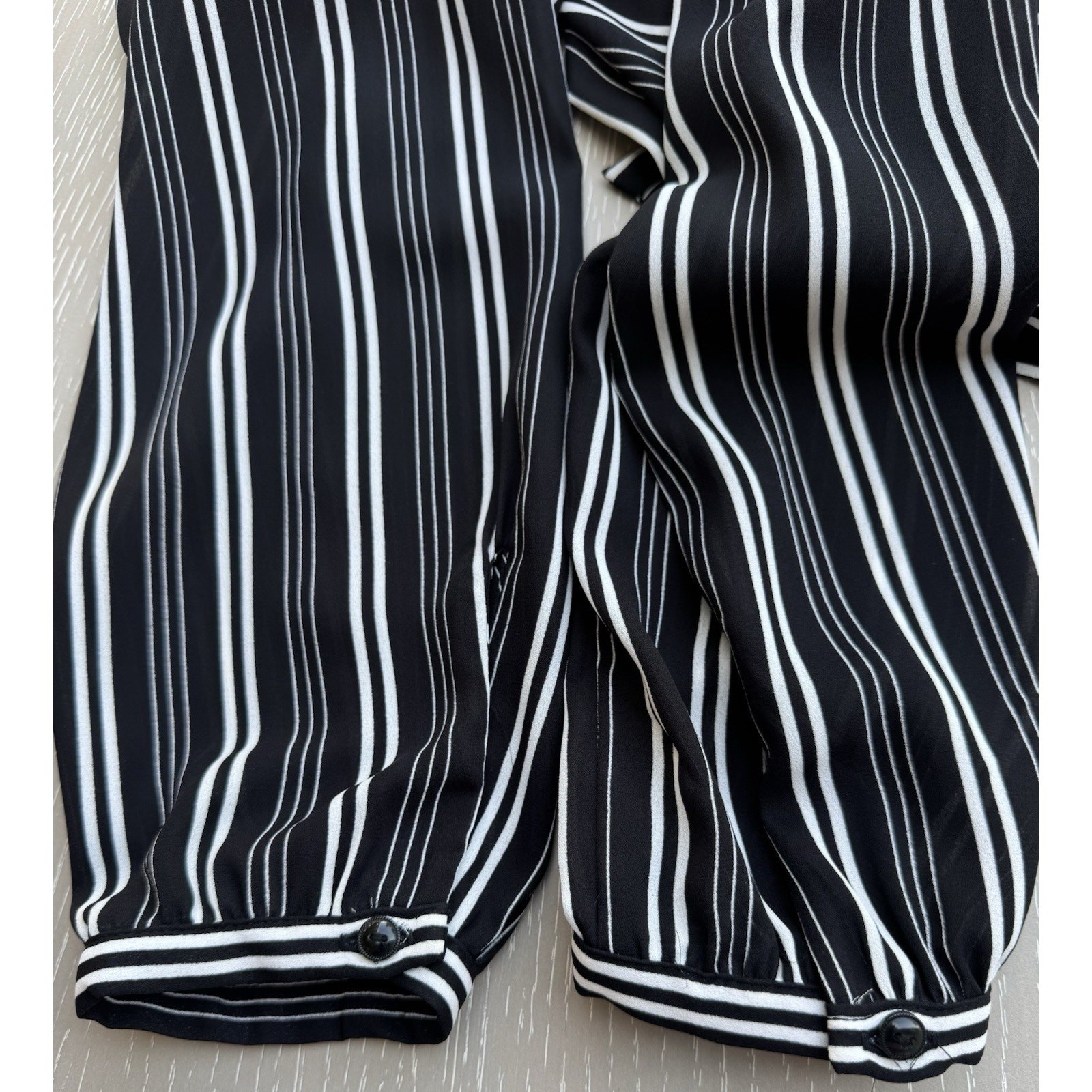 Nine West Women XL Black White Striped Draped Open Front Blouse Top