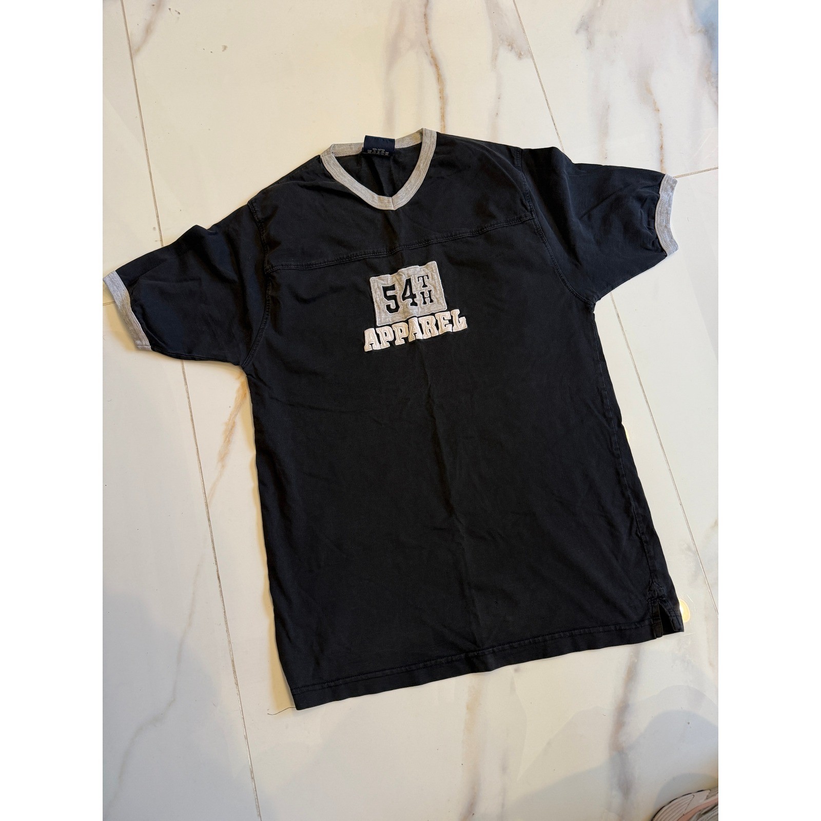James Jordan 54th Apparel Mens V-Neck Ringer T-Shirt Black Grey Large