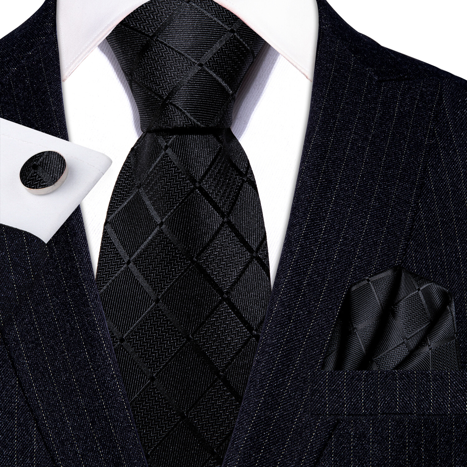 Mens Tie and Hankie Sets 100% Woven Blue Black Ties Classic White Red Wedding Ti
