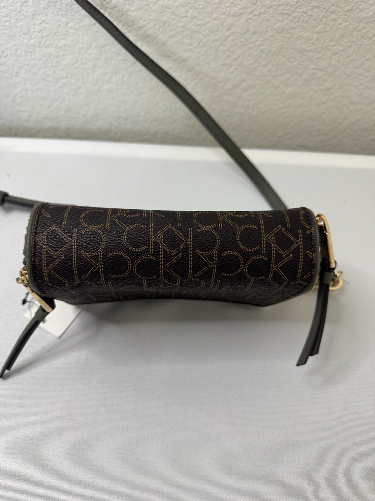 Calvin Klein Marybelle Signature Double Zip Organizational Crossbody bag Khaki