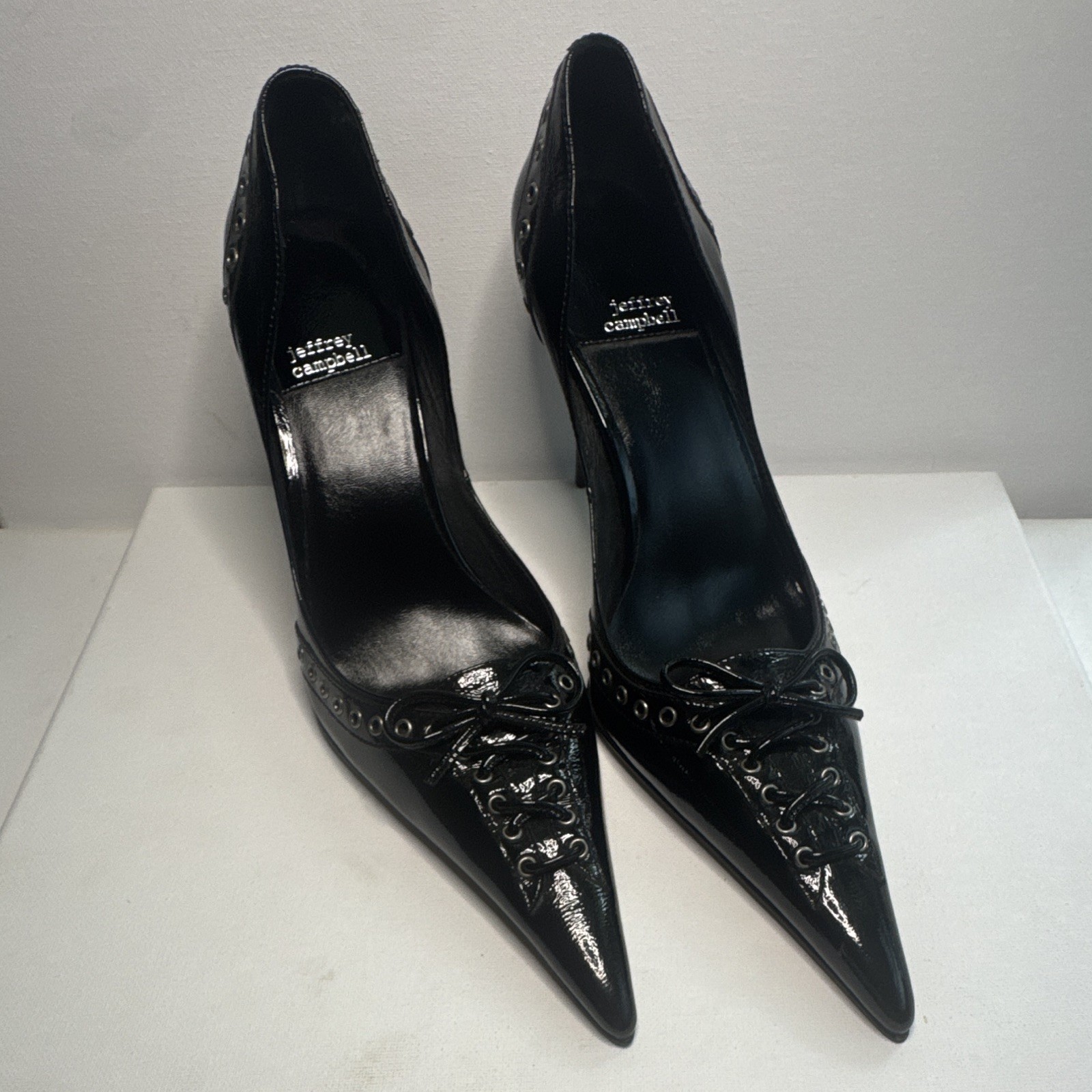 Saraya Personal Collection Jeffrey Campbell Black Patent Lace Up Grommet Heels 8