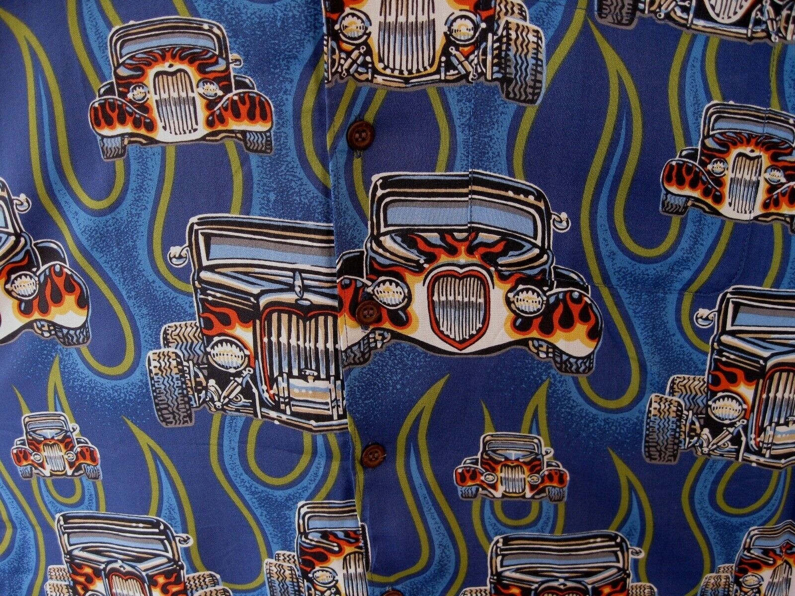 NEW REYN SPOONER BEAUTIFUL OLD SCHOOL HOTRODS STREET RODS 100% RAYON BLUE RARE L