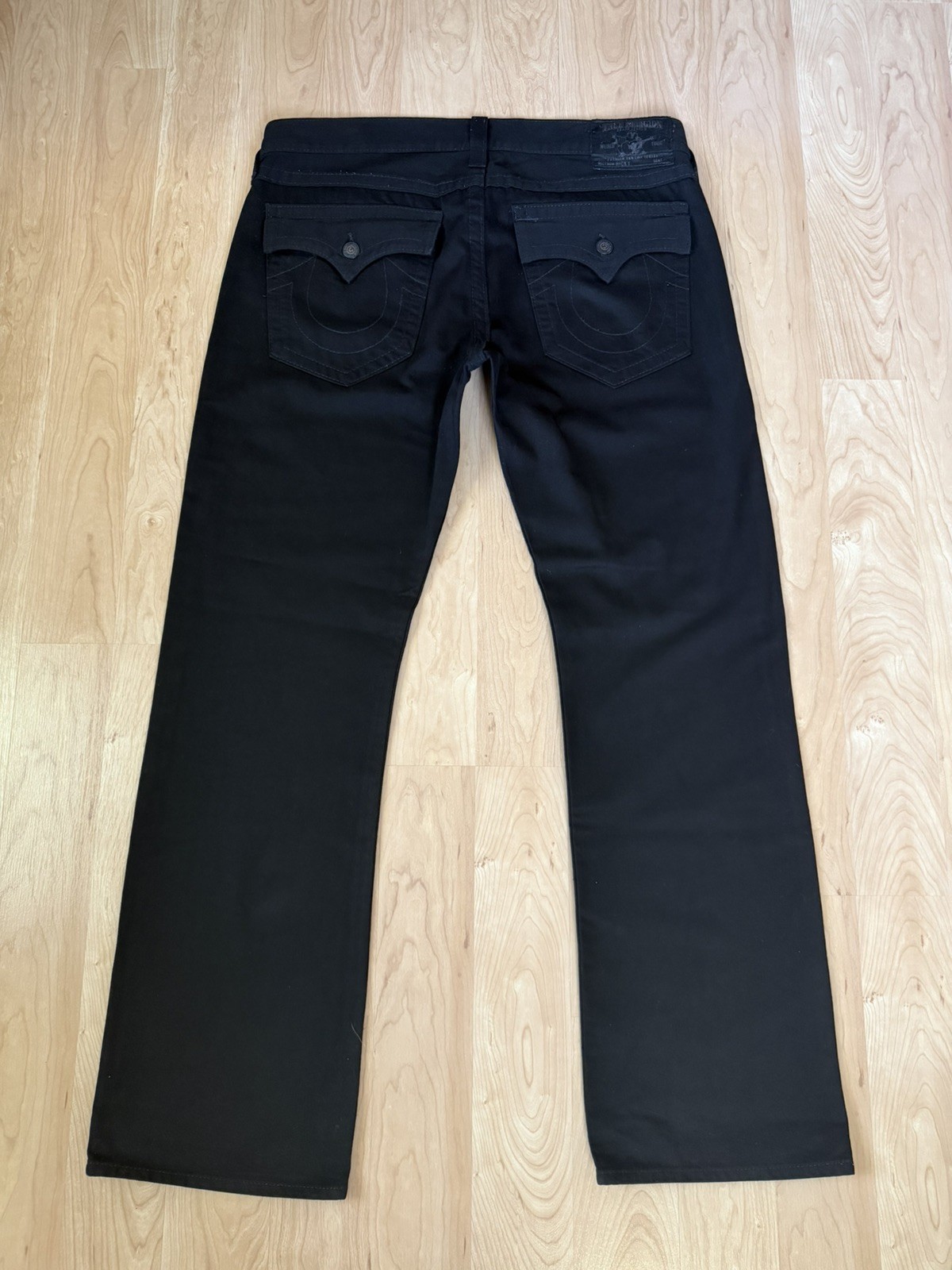 TRUE RELIGION RICKY Mens Flap Pockets Straight Black Denim Jeans Pants 38 x 33