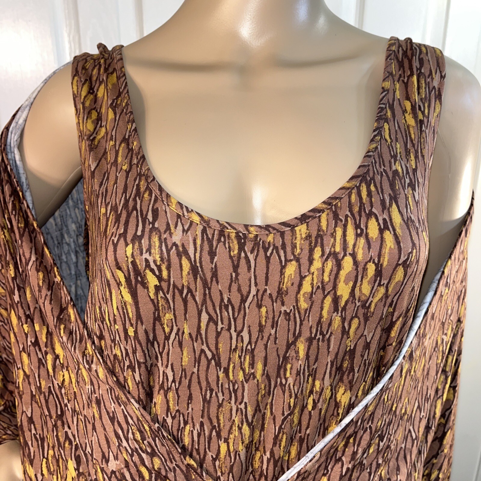 QVC Flowy Leopard Layered Tank & Cardigan Cape Jersey All Seasons Luxury