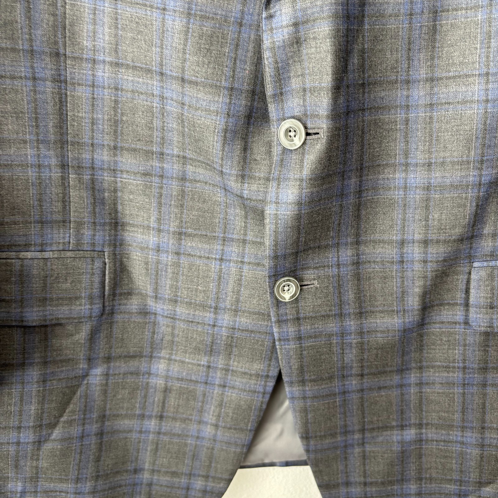 Hart Schaffner Marx Blazer Men’s 48R Gray Blue Plaid 2-Button Union Made in USA