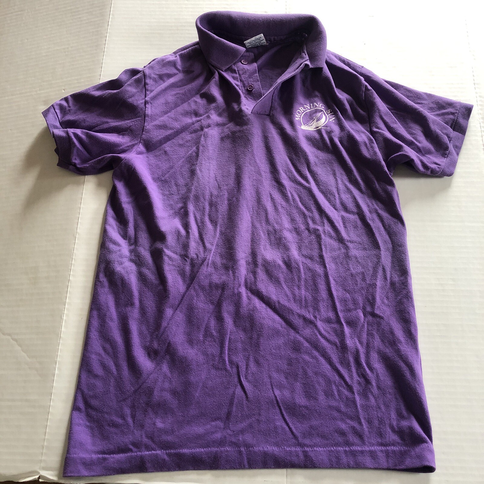 Anvil Morning Star Vtg Purple Short Sleeve Polo Shirt Sailing Boat Sz M A1281