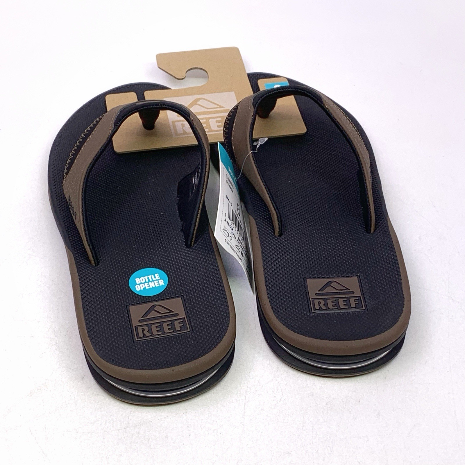 REEF Fanning Flip-Flop Sandals & Sole Bottle Opener Black/Tan Men’s Size 8 NEW