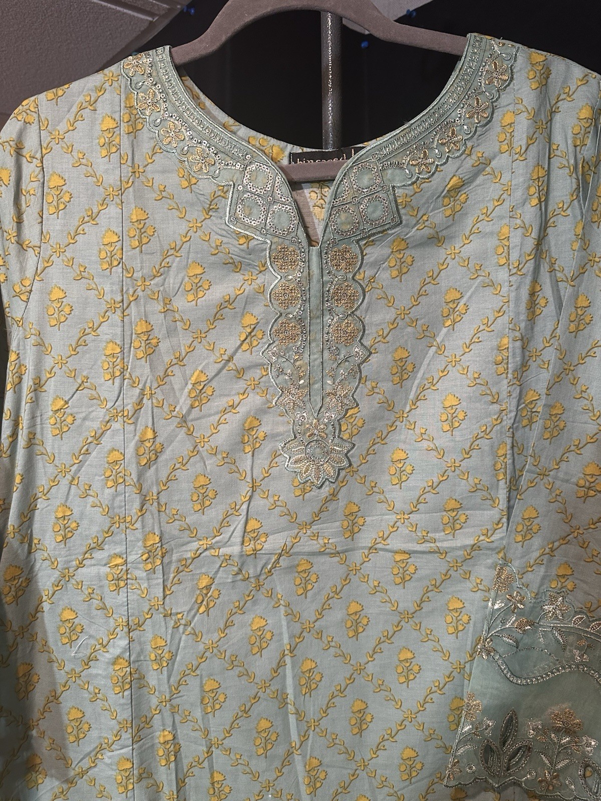 Bin Saeed Lawn Cotton 3 Pc Suit-premium Cut Work Emb- Aline Style-M & L – $44
