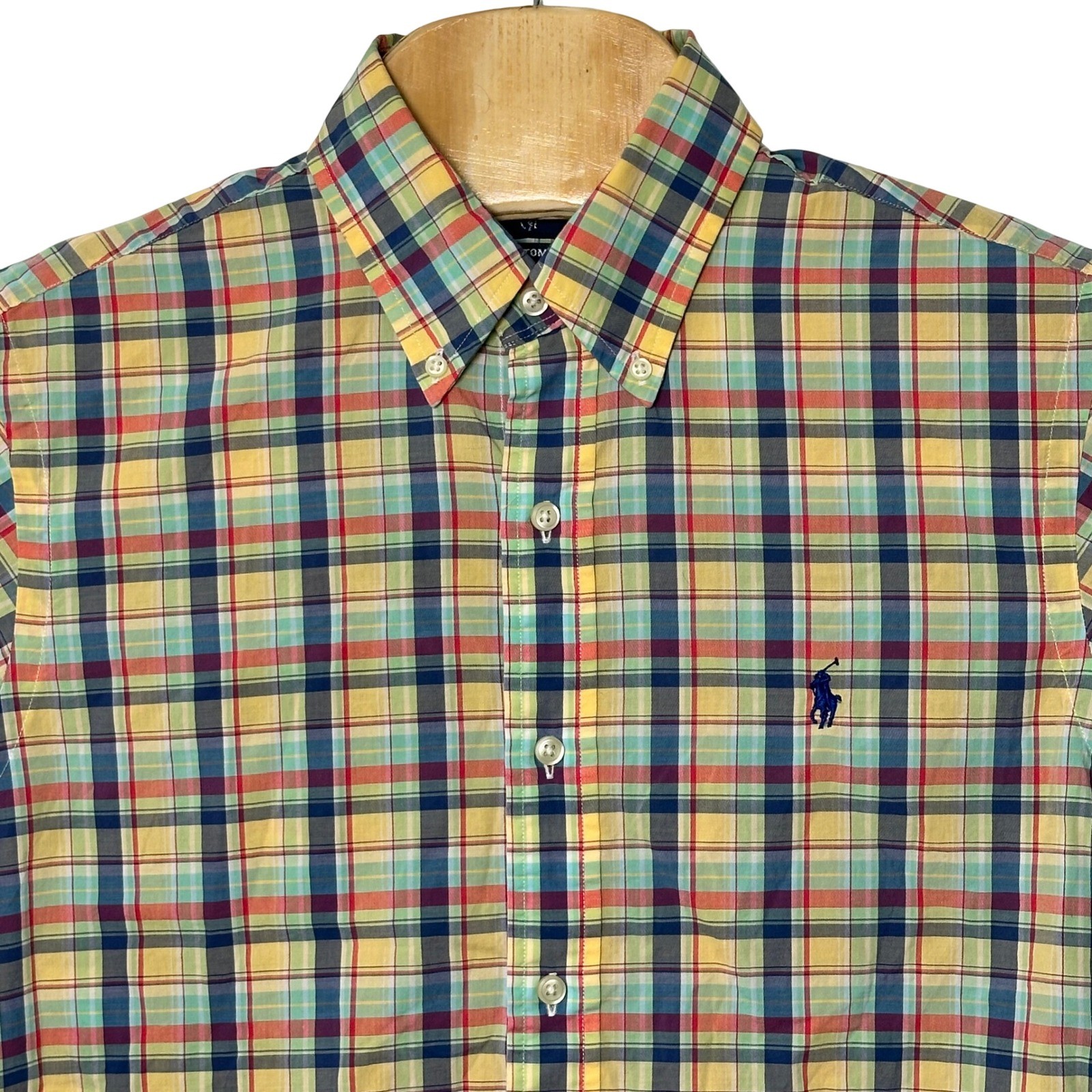 Ralph Lauren Men’s Small Short Sleeve Plaid Button Down Shirt Custom Fit Yellow