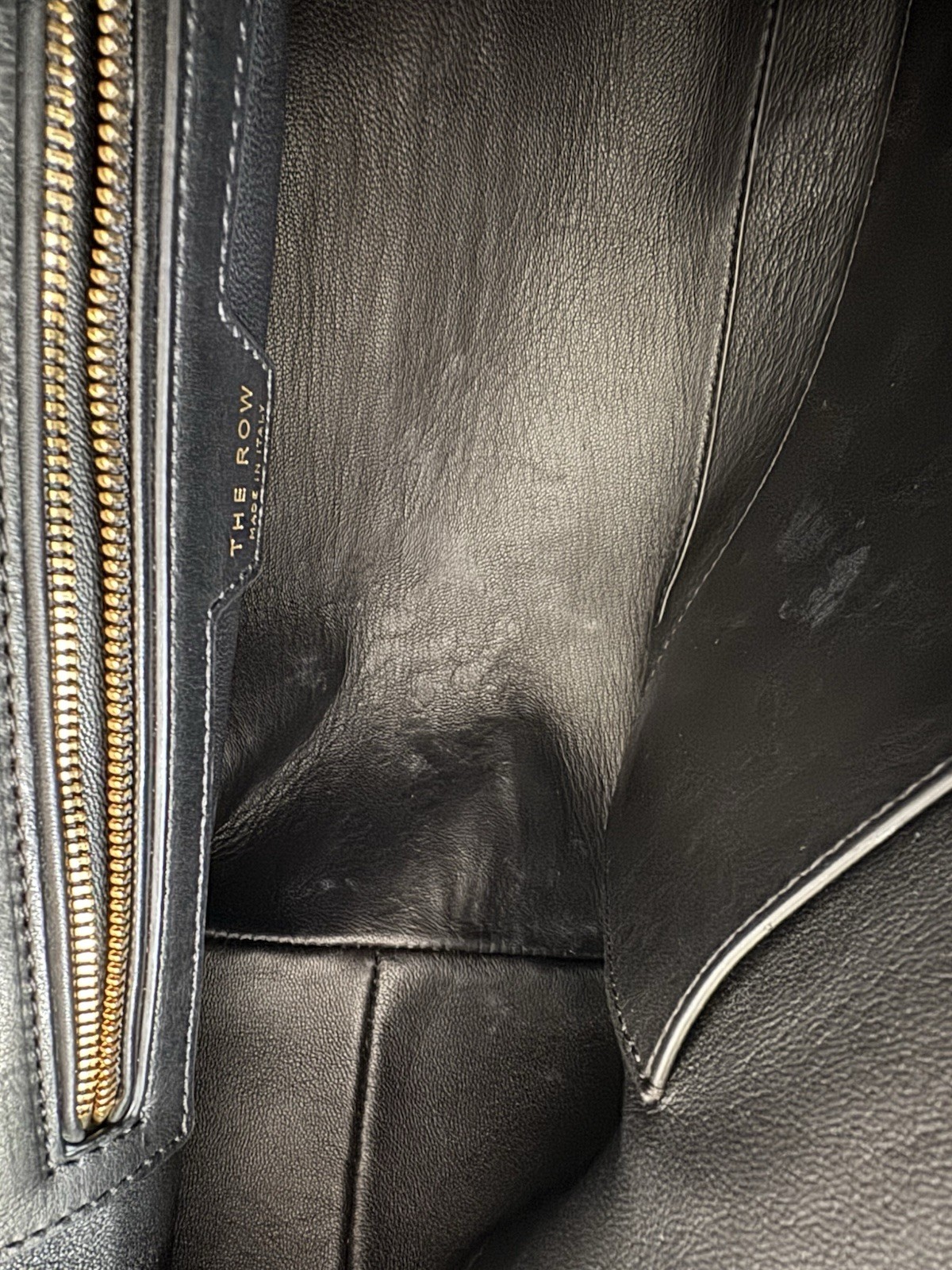 The Row Bag Terrasse Bag in Grain Black Leather Gold Zipper Pre-Owned MSRP $3500