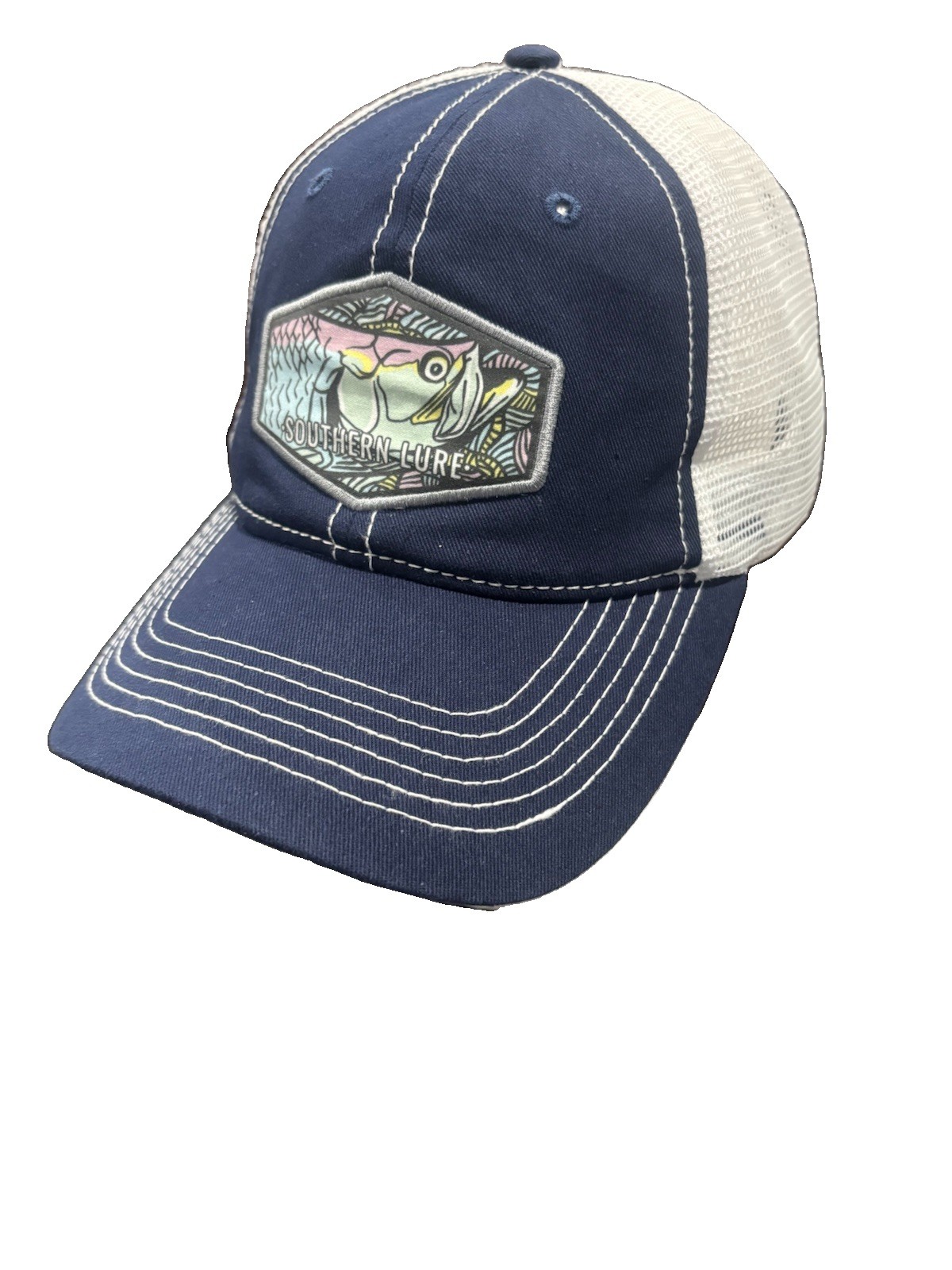 Rare Blue Southern Lure Fish Hat Cap Mesh Trucker Fishing Snapback White