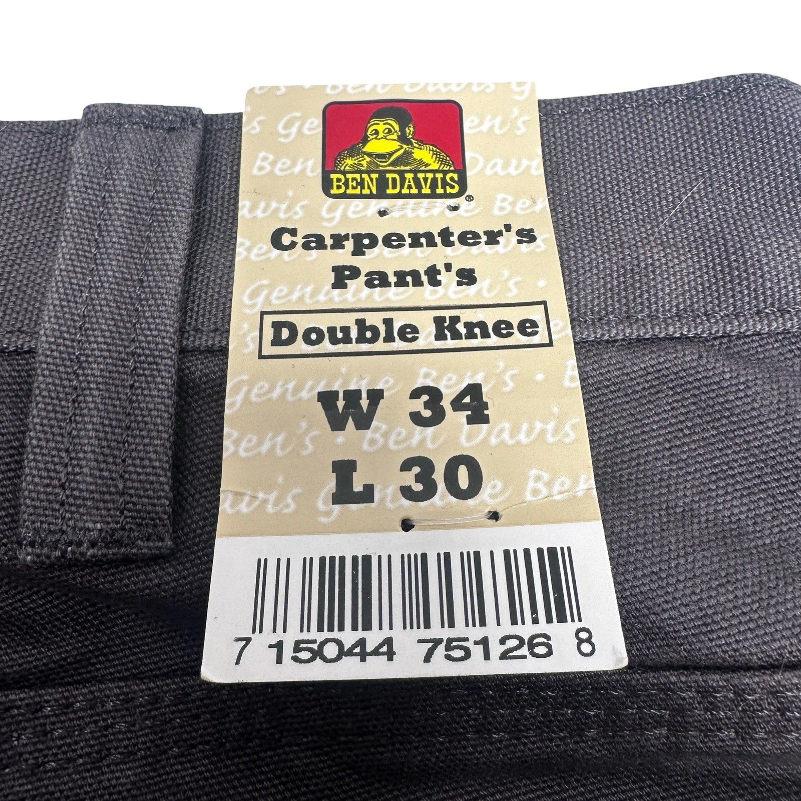 Ben Davis Double Knee Carpenter Pants Charcoal Gray Style 751 Mens 34×30 NWT