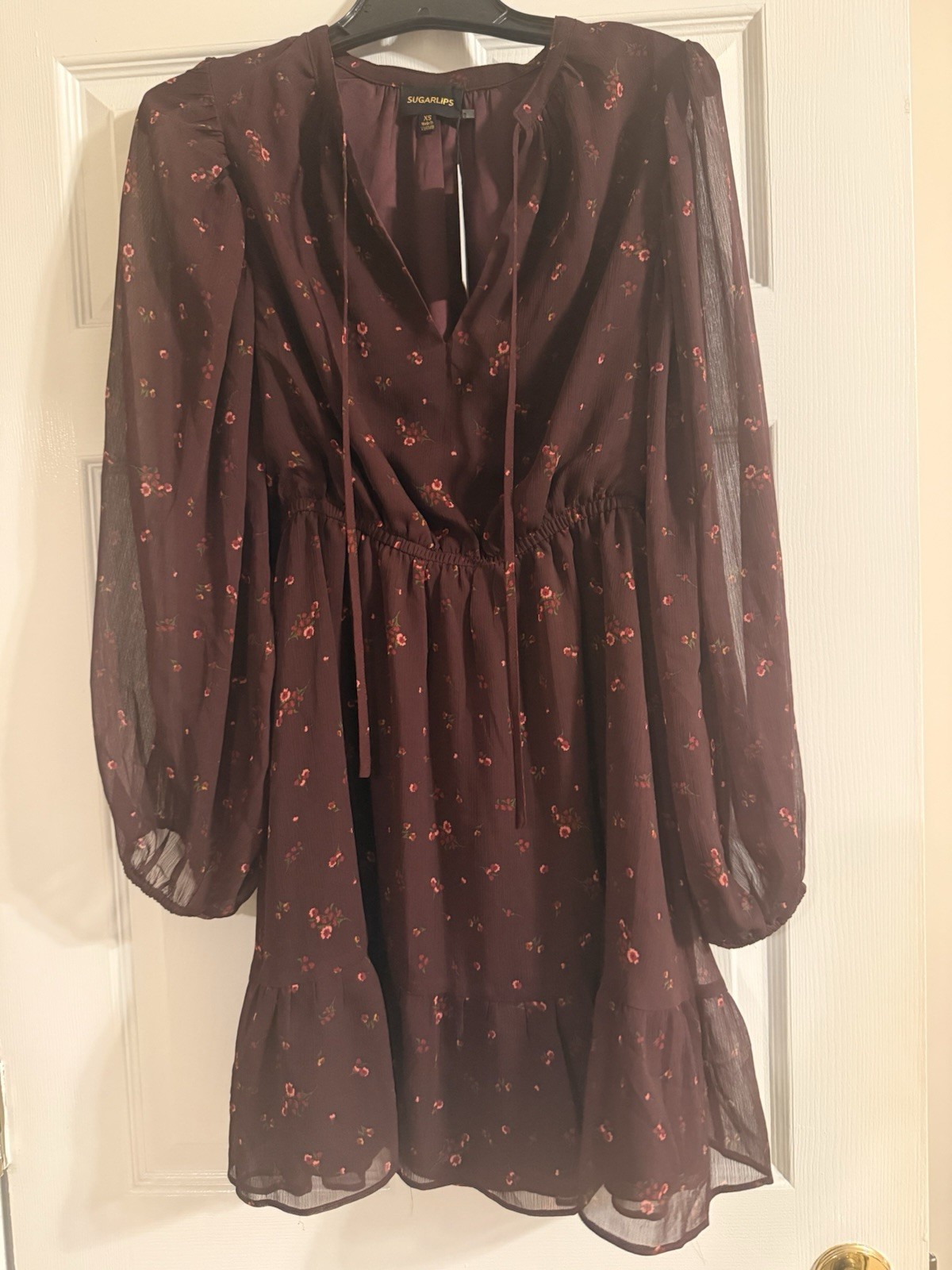 Sugarlips Women’s Burgandy Maroon Floral Long Sleeve Dress Size XS NWT