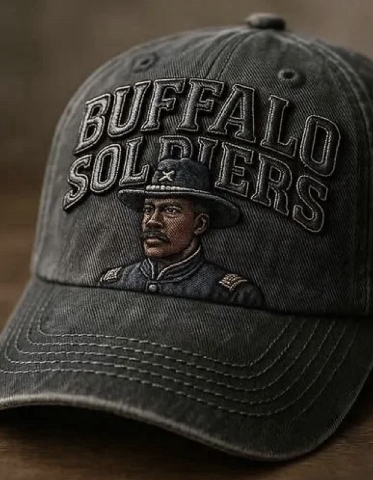 Buffalo Soldiers Gray Military Adjustable Baseball Cap Hat One Size