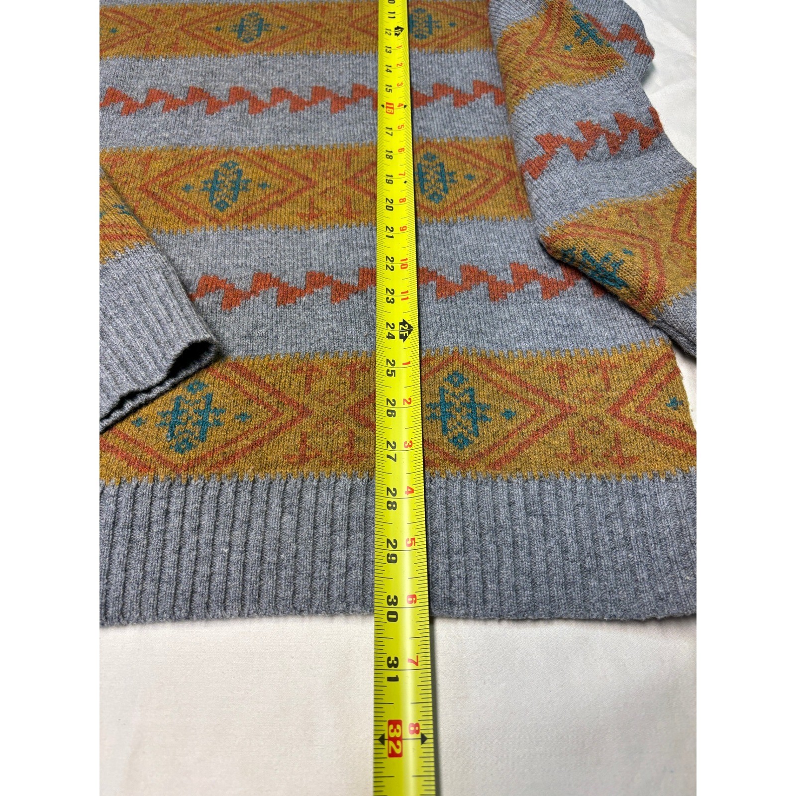 Levi Strauss Co Mens L Geometric Pattern Wool Blend Sweater Gray Orange