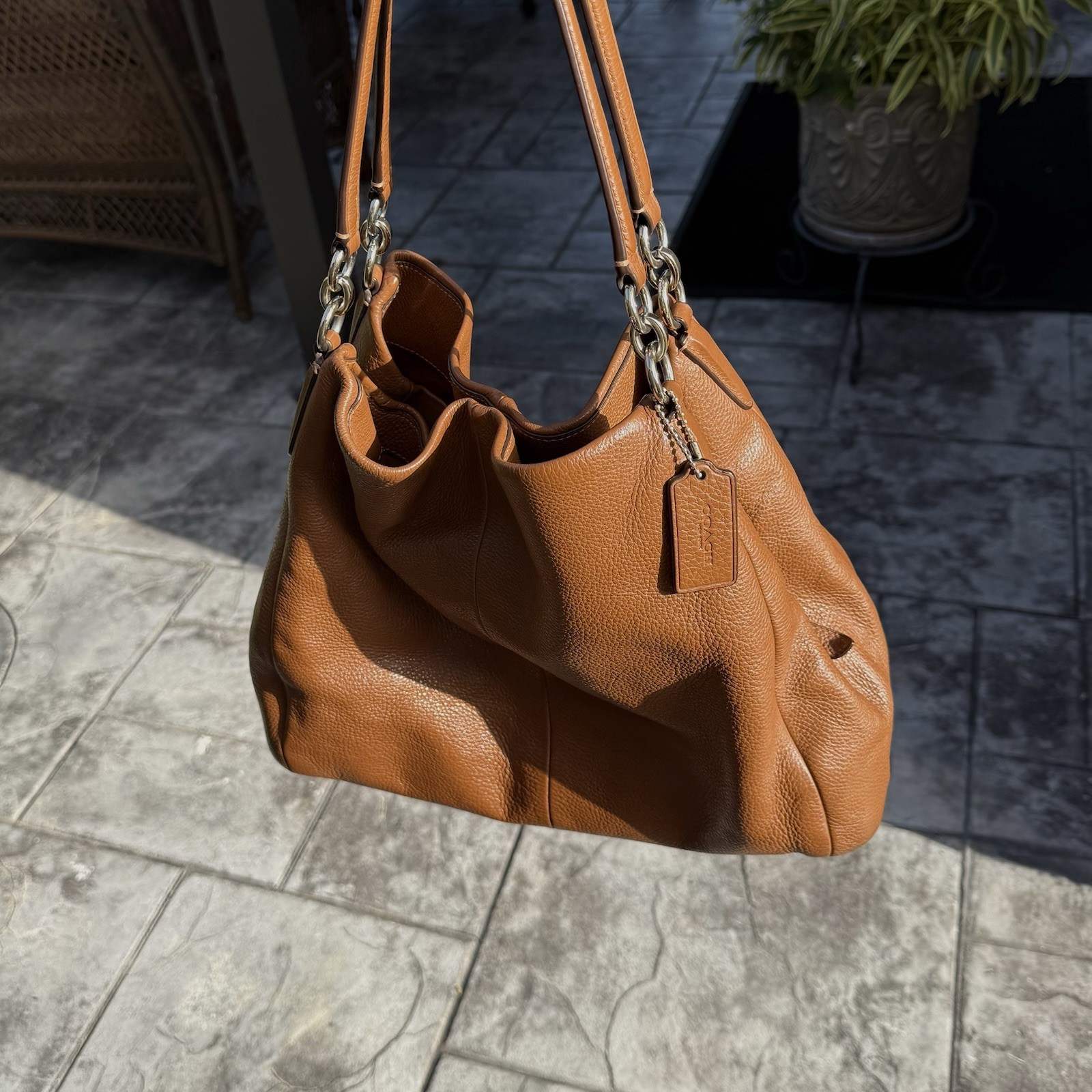 COACH Madison Phoebe Brown Tan Leather 3 Compartment Shoulder Hobo Bag Purse