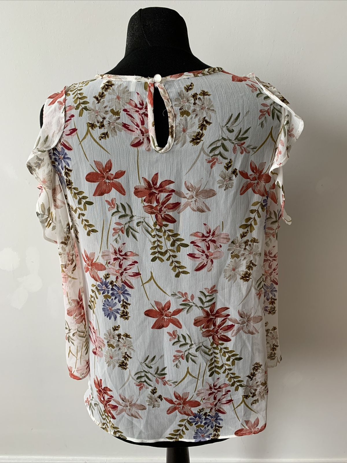 Matalan Papaya Floral Chiffon Cold Shoulder Summer Blouse Top Size UK 10