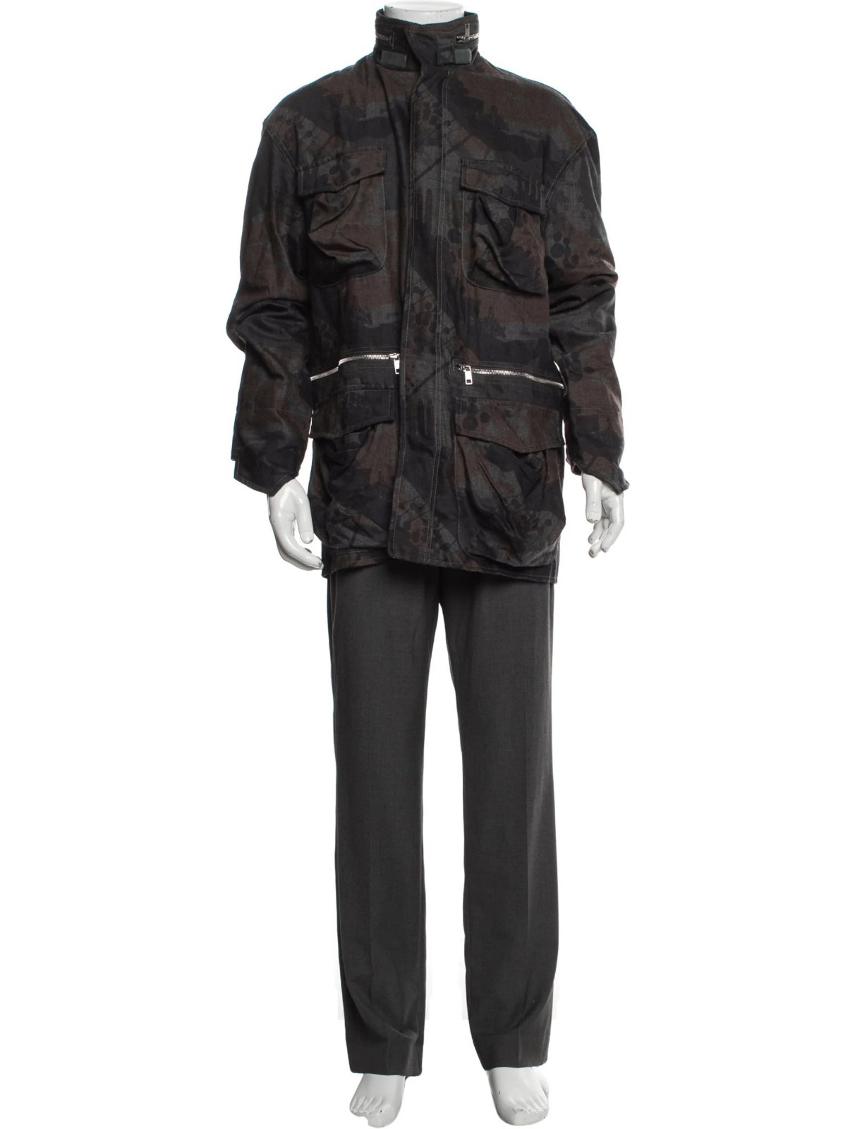 Marc Jacobs Men’s 48 Camo Field Jacket Full Zip Stand Collar Pockets