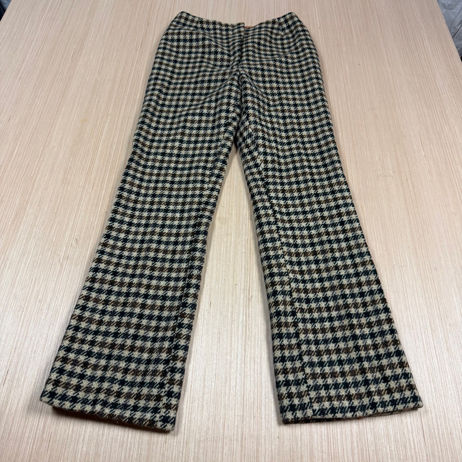 Vintage 60s 70s Wool Tweed Lined Pants Women’s Flare Leg Hondstooth 28×29 sz 12