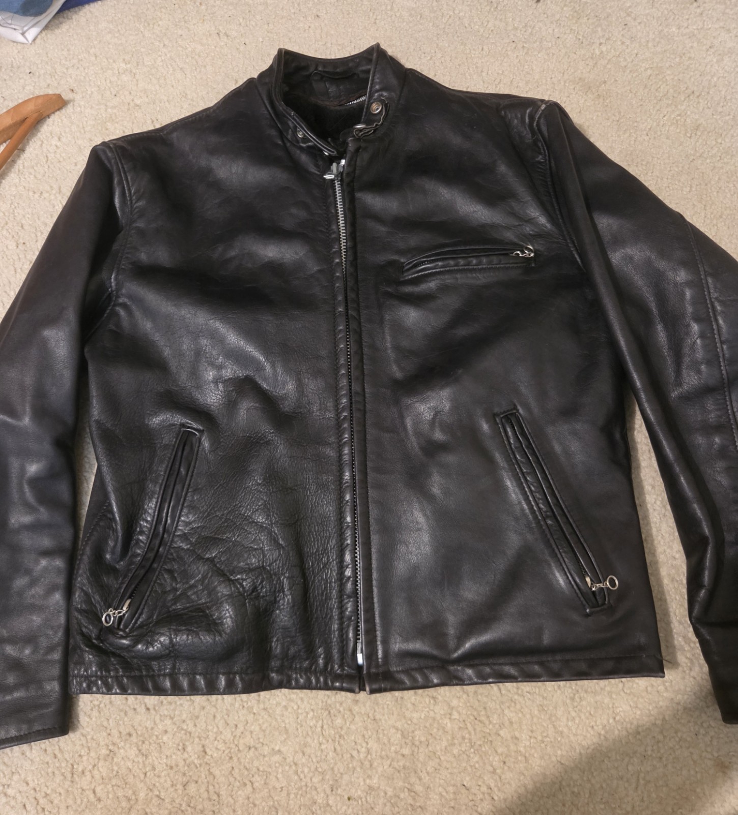 Schott 141 Size 42 Black Leather Cafe Racer Jacket Cowhide Made In USA