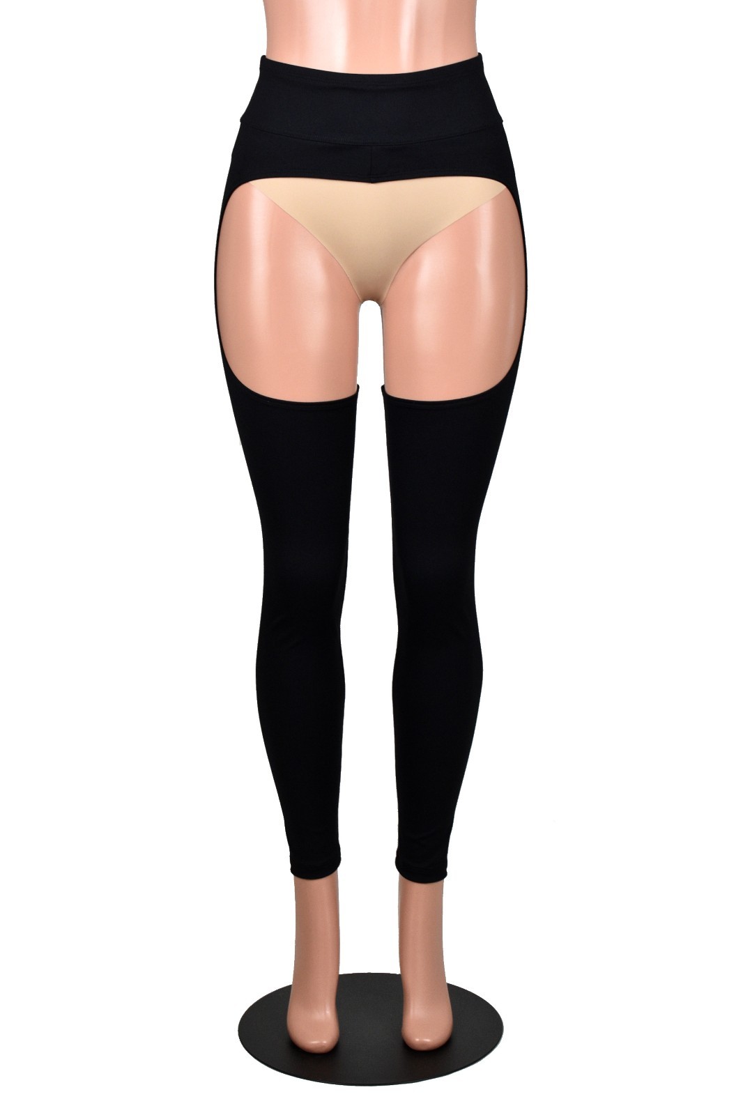 Black Nylon Spandex Chaps stretch leggings XS to 2XL 3XL plus size rave gothic