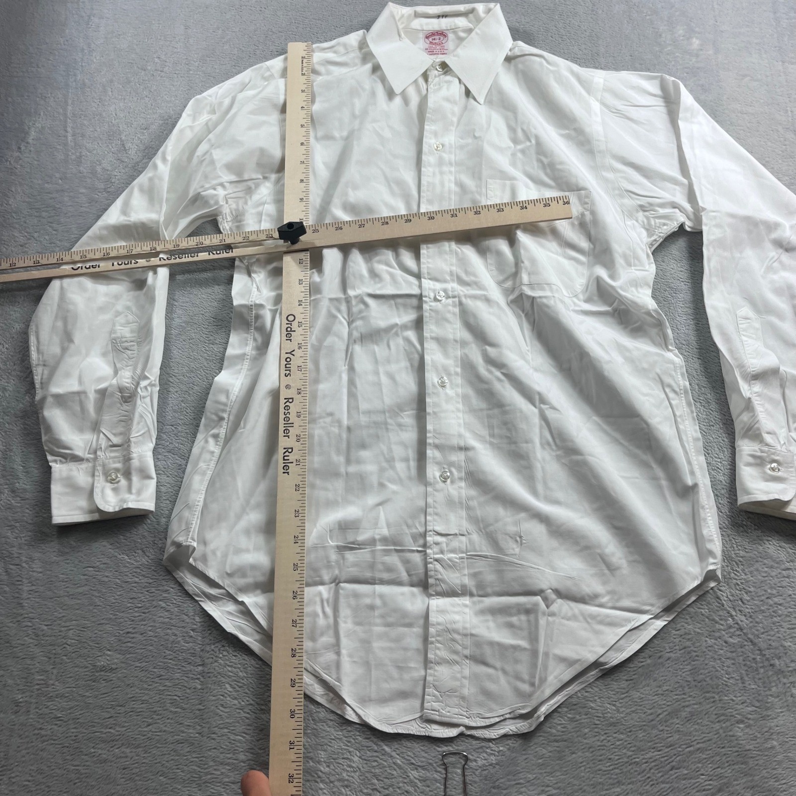 Brooks Brothers Makers White Cotton Dress Shirt Mens 14.5-2 Made in USA Pocket