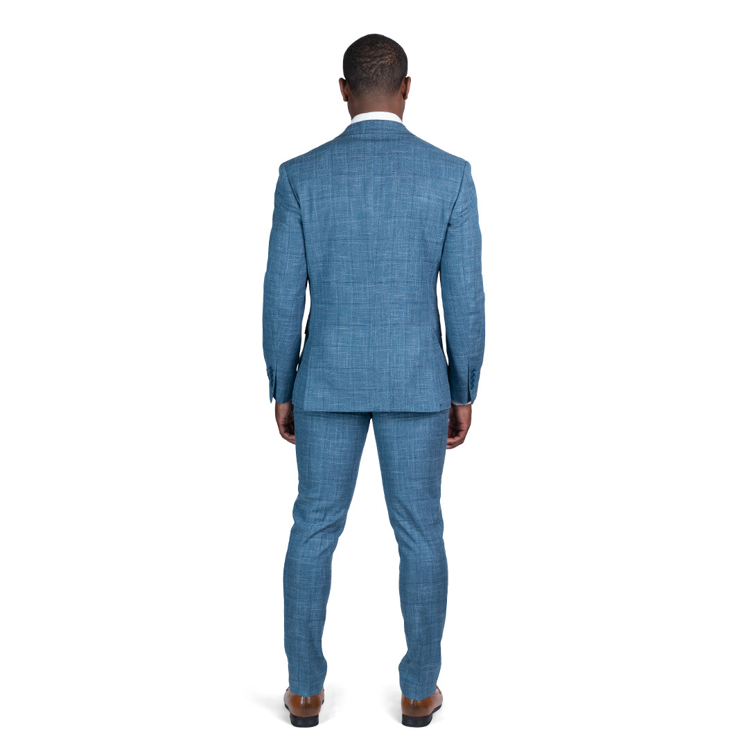 Slim Fit Windowpane Plaid Tweed Men Suits Ocean Blue 2 Button Notch Lapel AZAR