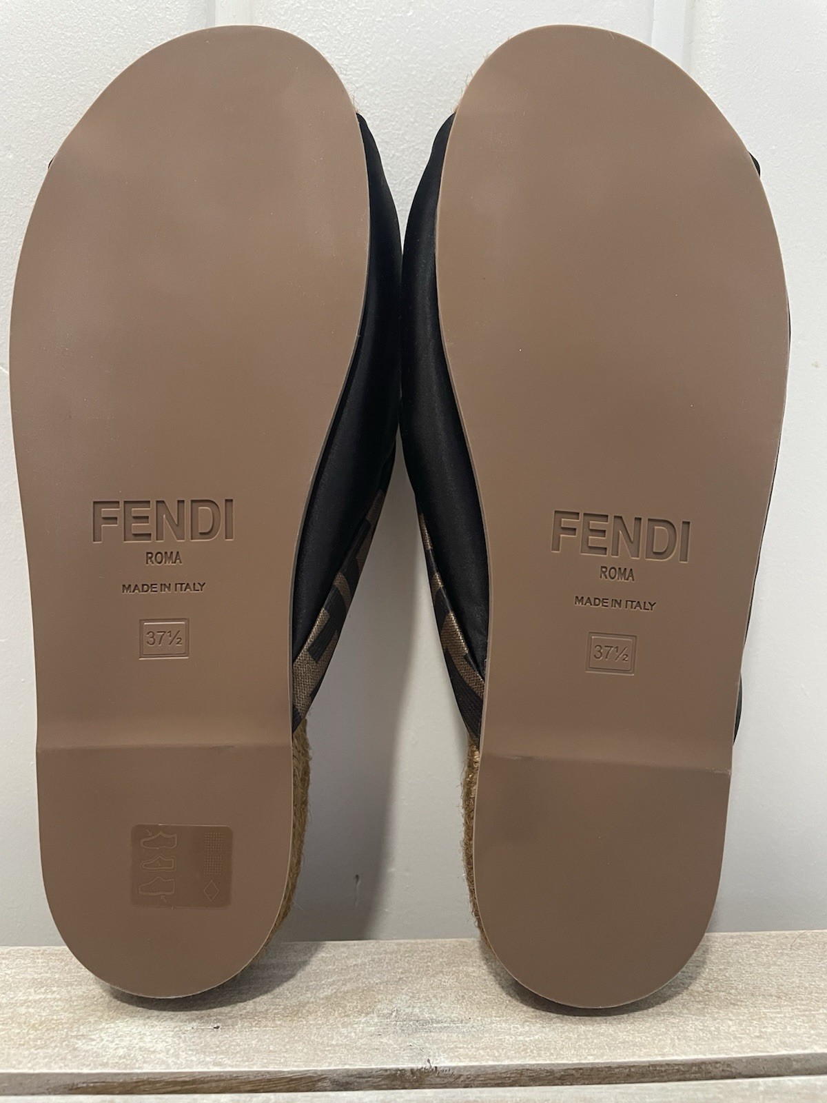 Fendi Womens FF Logo Slide Sandals Satin Black/Brown EU 37.5 US 7.5 NWD