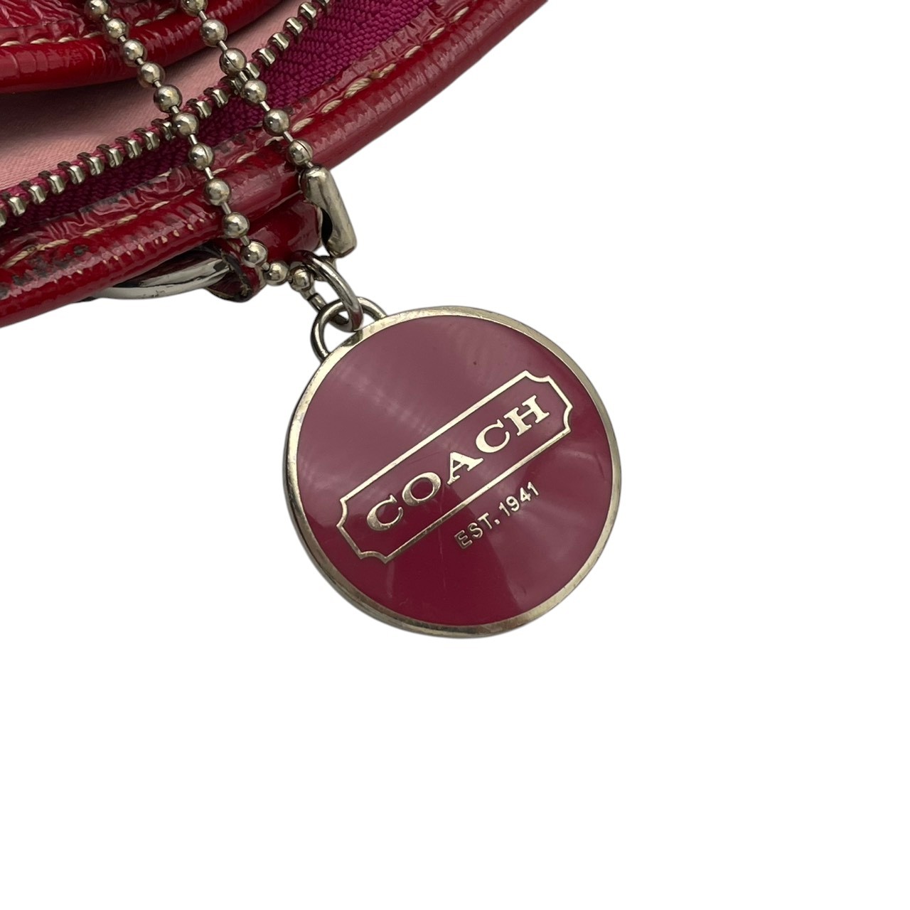 Authentic COACH Optic Signature Leah Tote Bag Patent Leather Red F15190