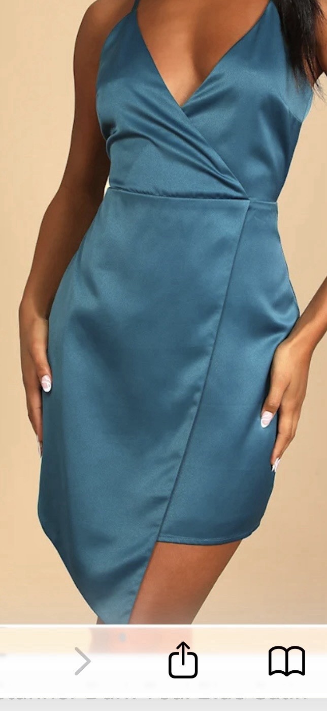 Lulus Blue Satin V-Neck Wrap-Front Sleeveless Romper L Zip Adjustable Straps