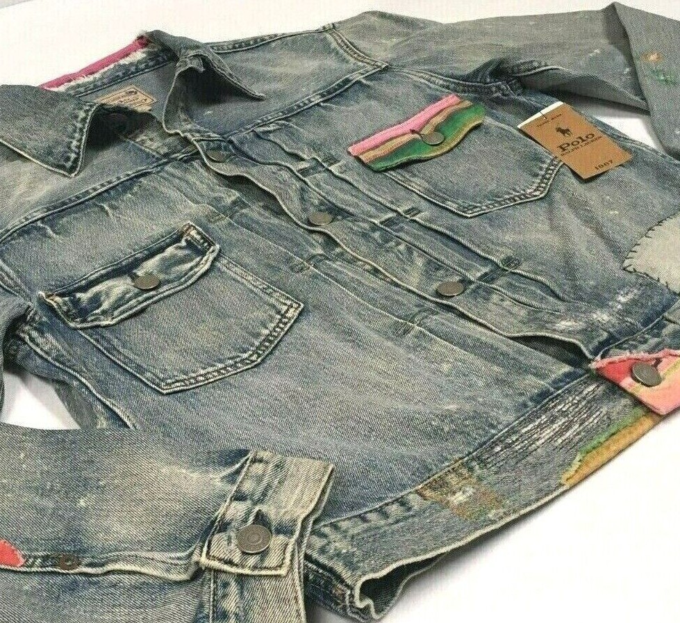 BTS Jimin Polo Ralph Lauren Repaired Patchwork Southwestern Denim Trucker Jacket