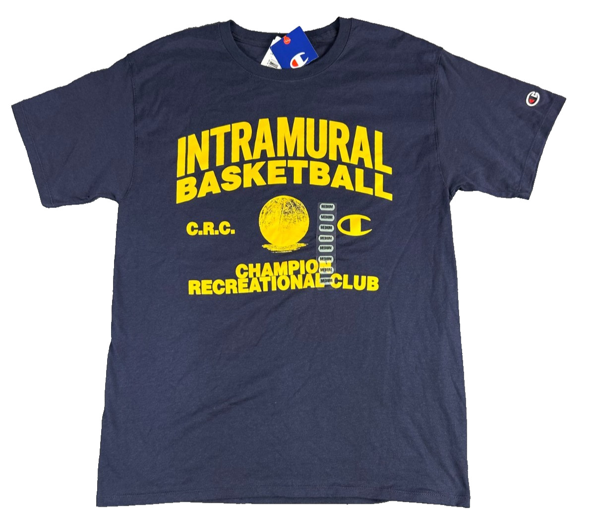 Champion Intramural Basketball Graphic Tee Men’s Medium Navy Yellow CRC Logo NWT