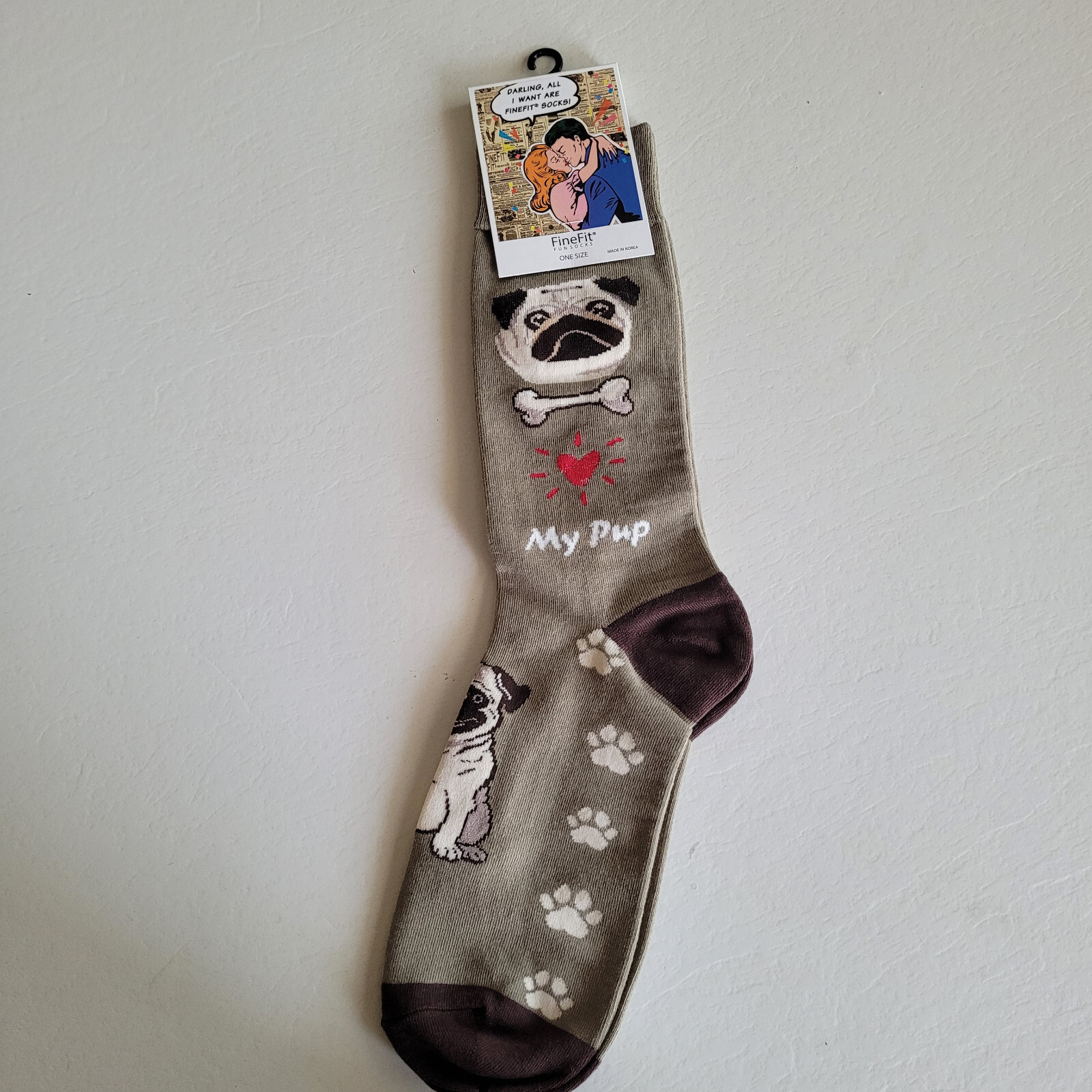 PUG Dog Socks Fun Novelty Dress Casual Unisex SOX FineFit One Size