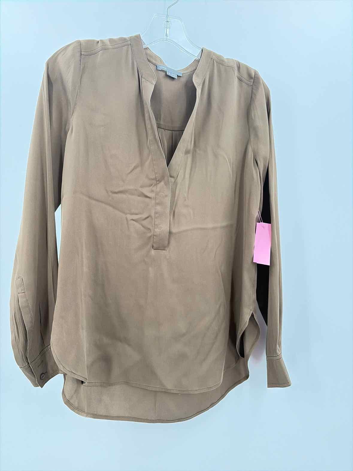 Pre-Owned Vince Brown Size 4 Long Sleeve Blouse