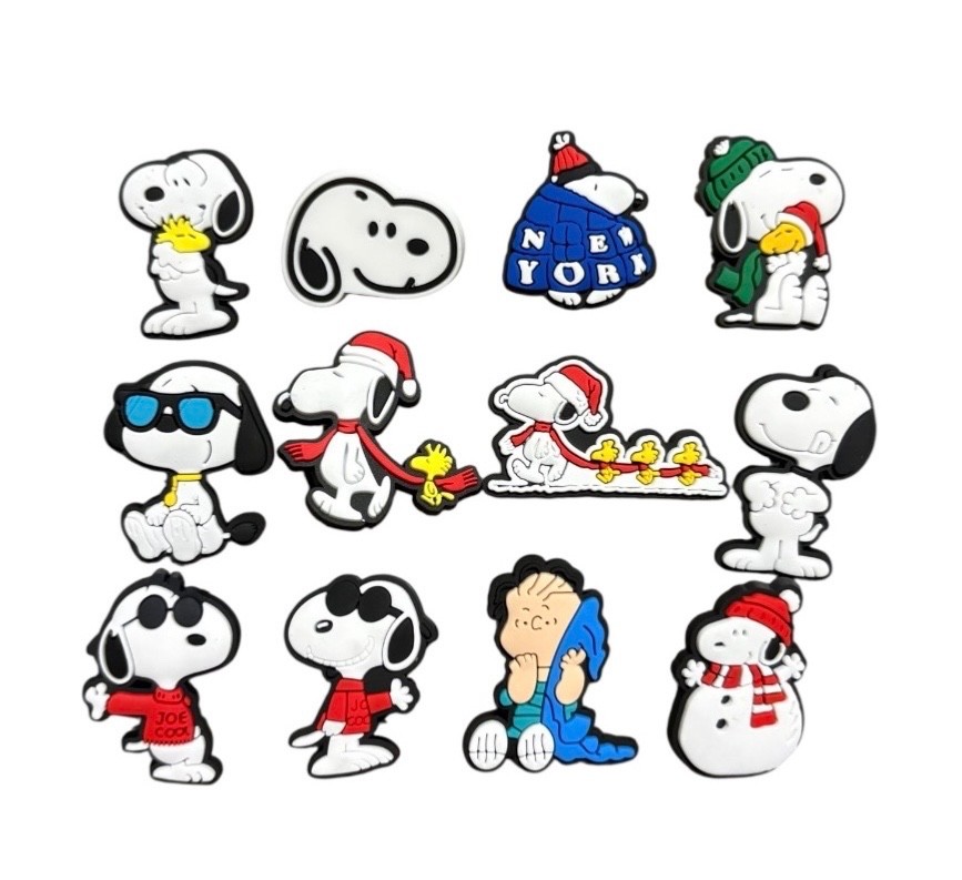 12pc SNOOPY & PEANUTS GANG Croc Shoe Charms Charlie Brown Valentines, Christmas