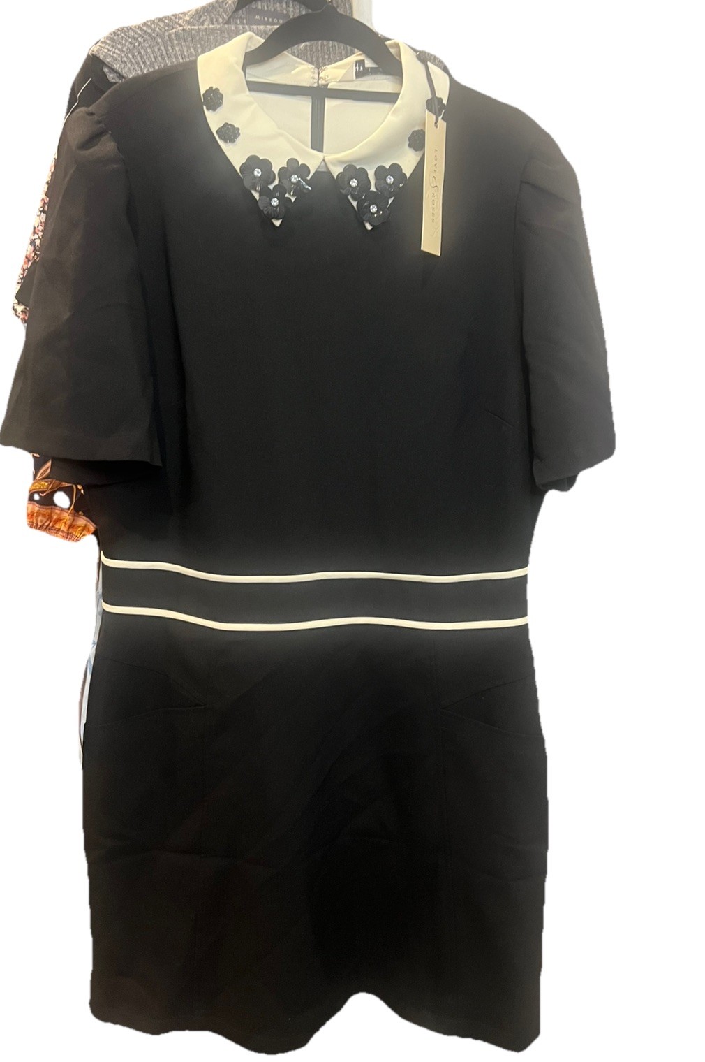 BNWT Love & Roses Black White Embellished Collar Shift Dress UK16 US12