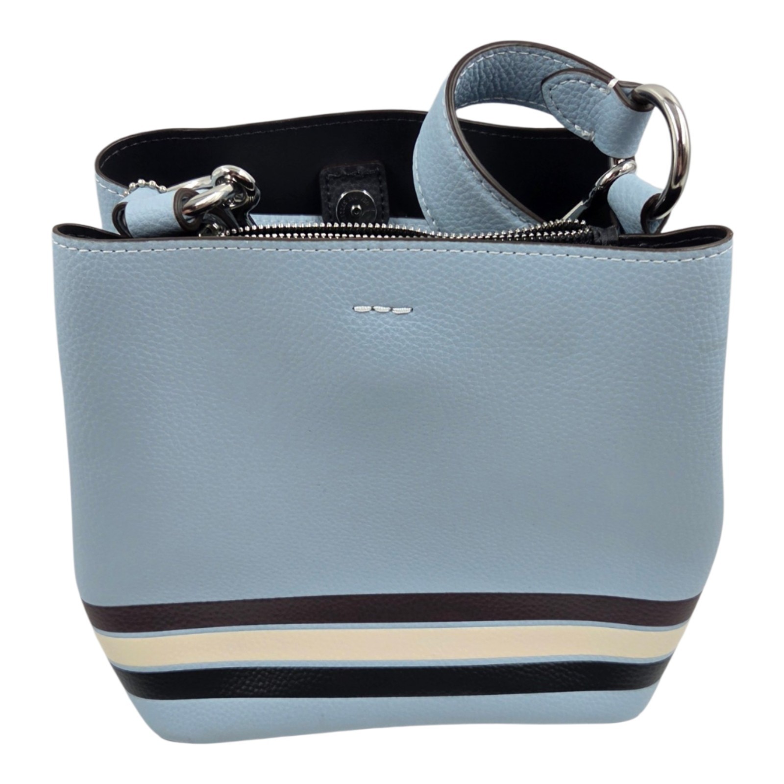 Coach Town Bucket Bag Colorblock Stripe Leather, Blue C4080 8.5 x 8.75 x 4 Inch