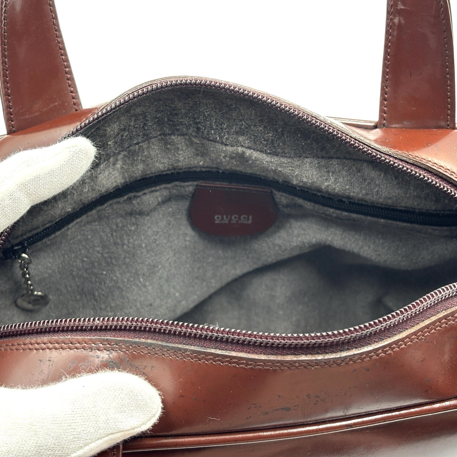 Gucci Handbag Shoulder Bag Patent Leather Interlocking G Brown Authentic