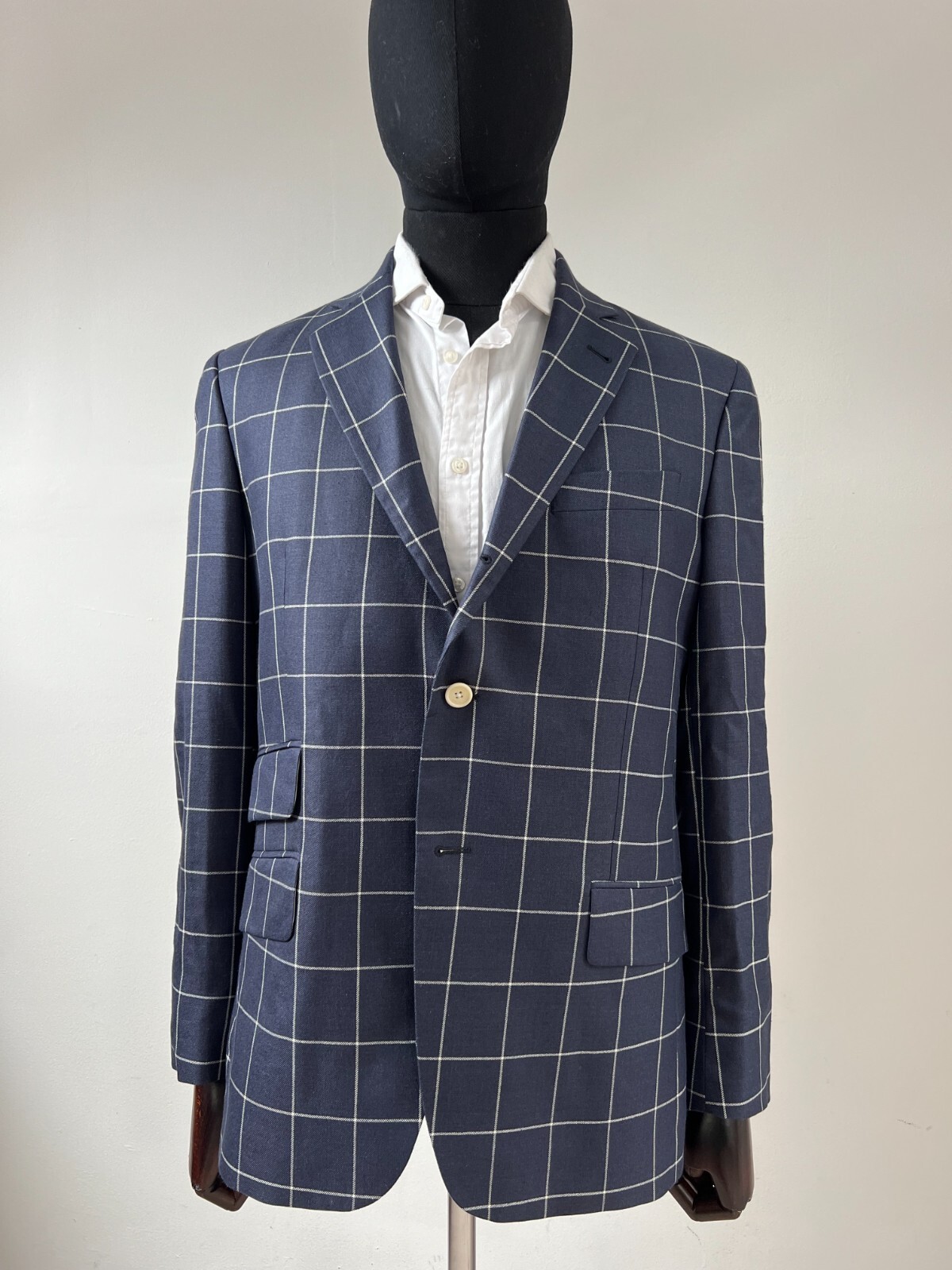 Hackett Loro Piana Bold Check Wool, Silk & Linen Navy Jacket RRP £650 – Size 40″