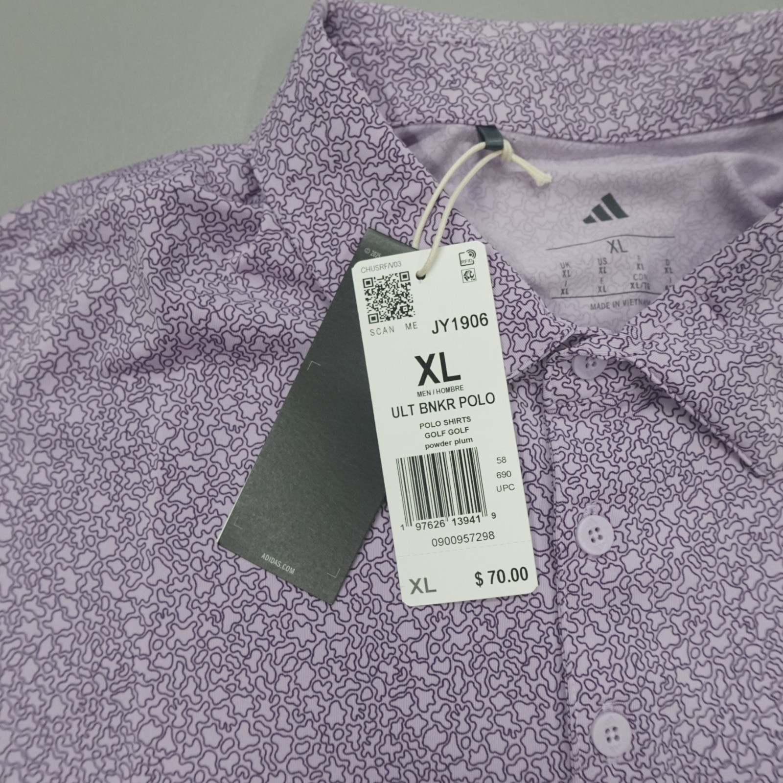 Adidas Ultimate365 Mini Bunker Geometric Polo Shirt Men’s Size XL Powder Plum