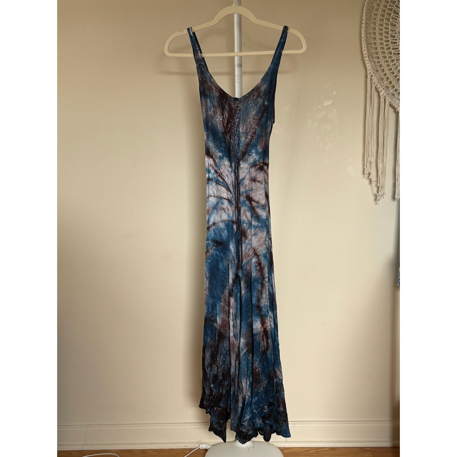 Boho Grunge Whimsigoth Fairy Hem Midi Dress Blue Brown Silver Free Size Best S-L